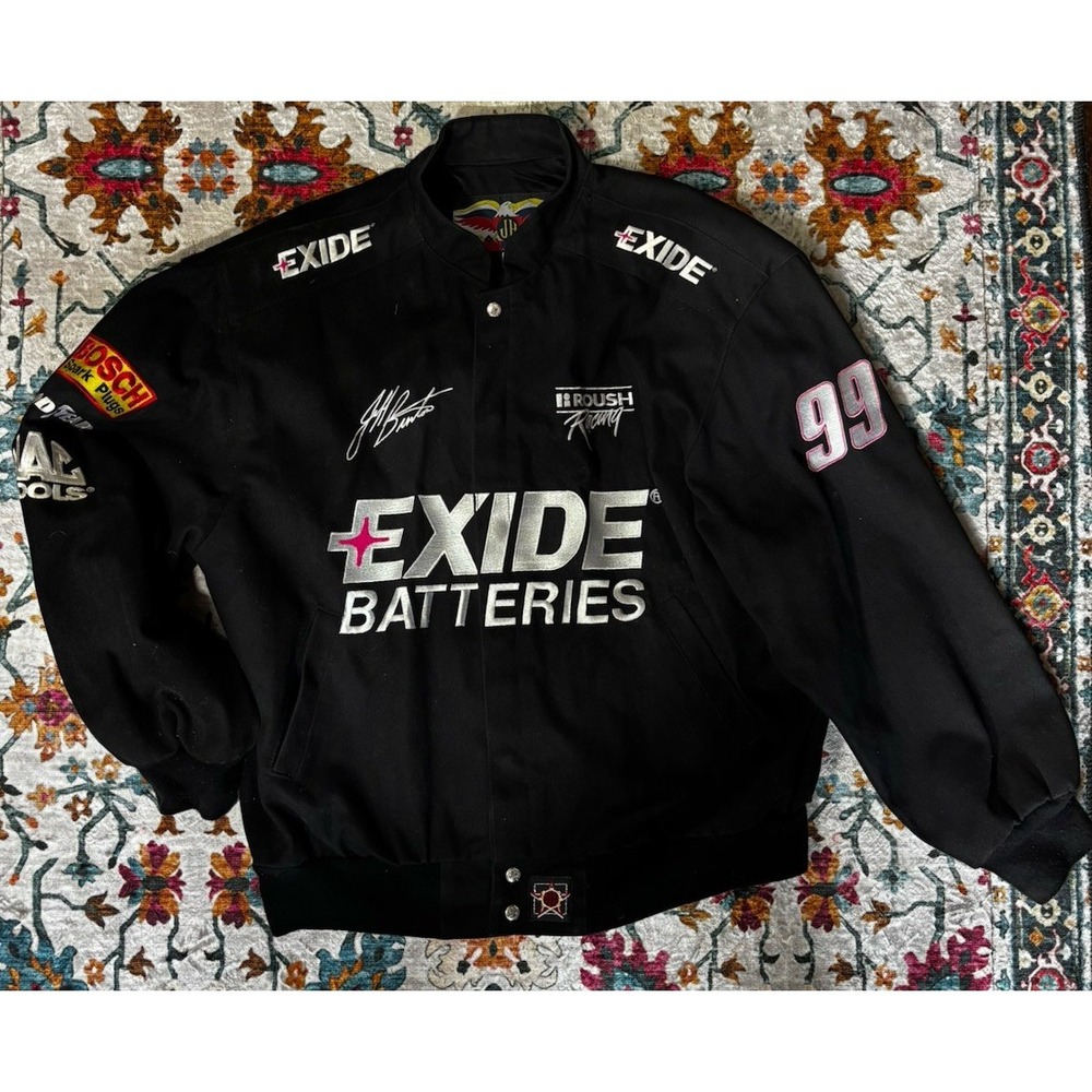 JH Design Mens Jeff Burton Black‎ Exide Batteries Racing Team  Jacket Size XL